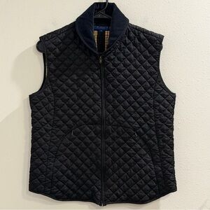 J. McLaughlin Size Medium Black Puffer Vest Cotton Plaid Lined Corduroy Collar